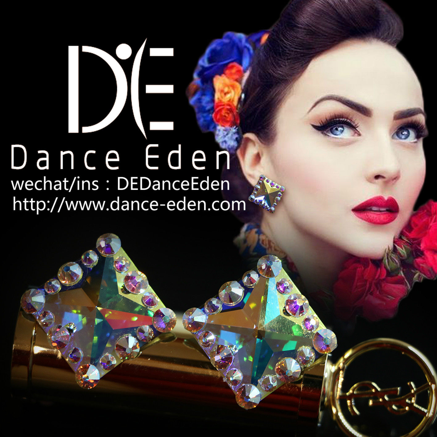 Dance Eden Pina Io Diamond AB Color Bridal Jewelry Professional National Standard Latin Modern Dance Earrings Ear Clips Ear Needles