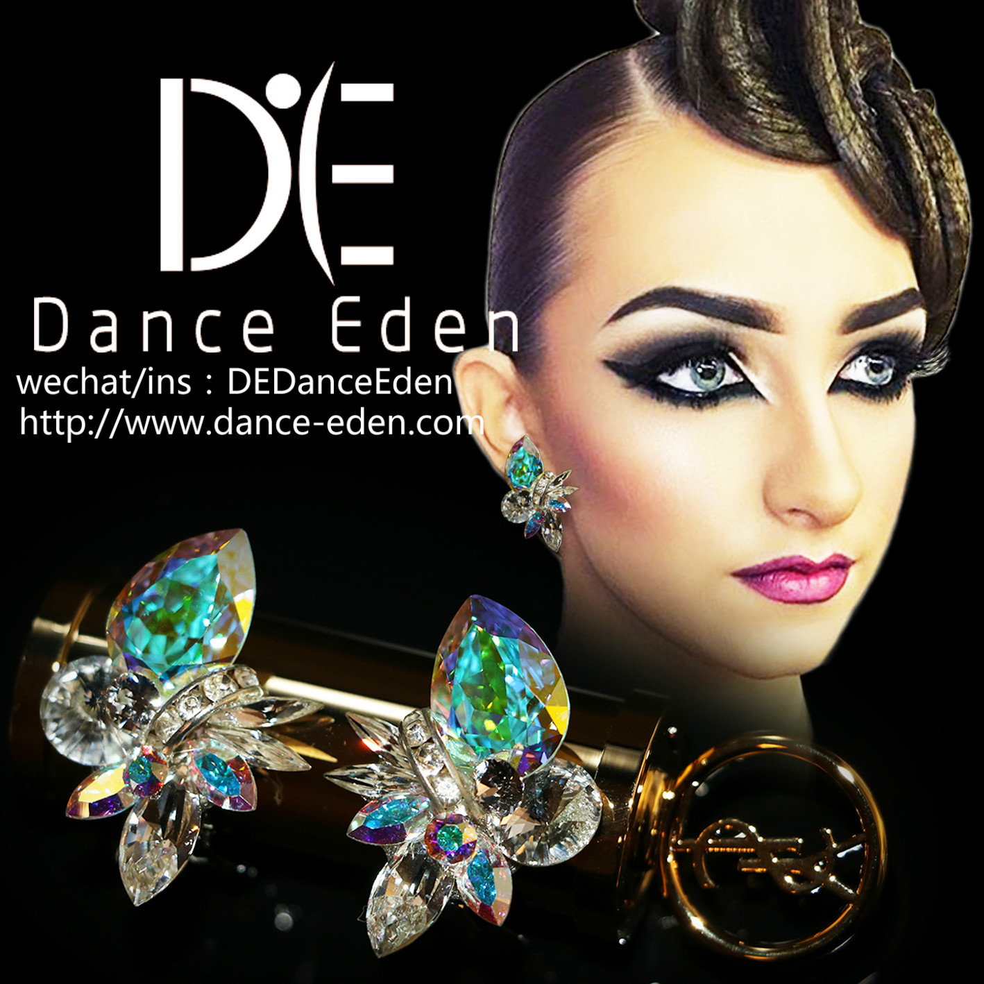 Dance Eden Pina Io Diamond AB Color Accessories Professional National Standard Latin Modern Stage Earrings Ear Clips Ear Needles