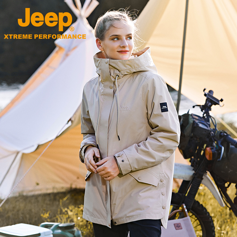 jeep rocking grain suede submachine clothing female three-in-one grip suede detachable medium long version of autumn winter outdoor large size windproof jacket