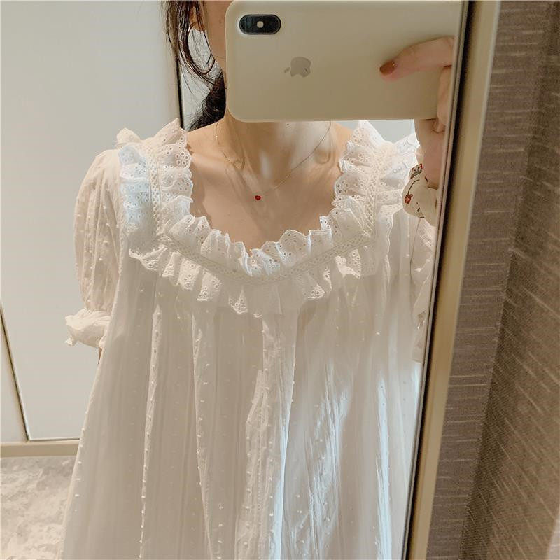 Gentle na stunning fairy Fan~Home Daily night dress female summer long version short sleeve white court style