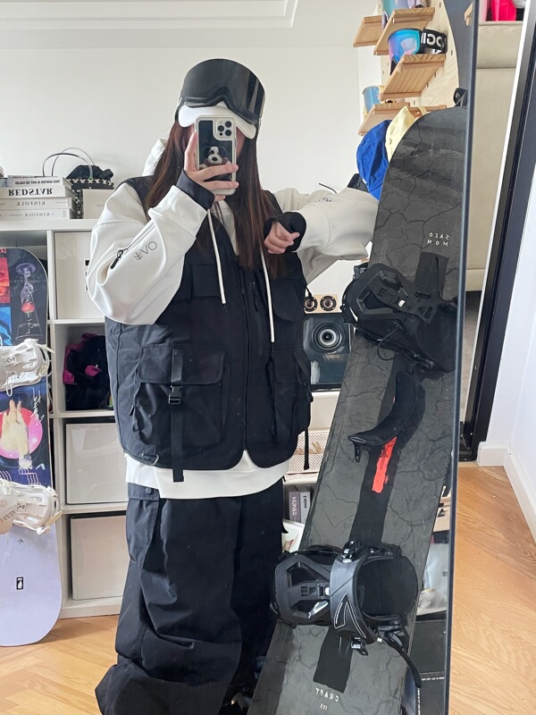 Snowproof Ski Vest, Snowboard and Double-Board Skiing Vest, Black, Warm, Unisex, Loose-Fitting, Quilted, Khaki Ski Jacket