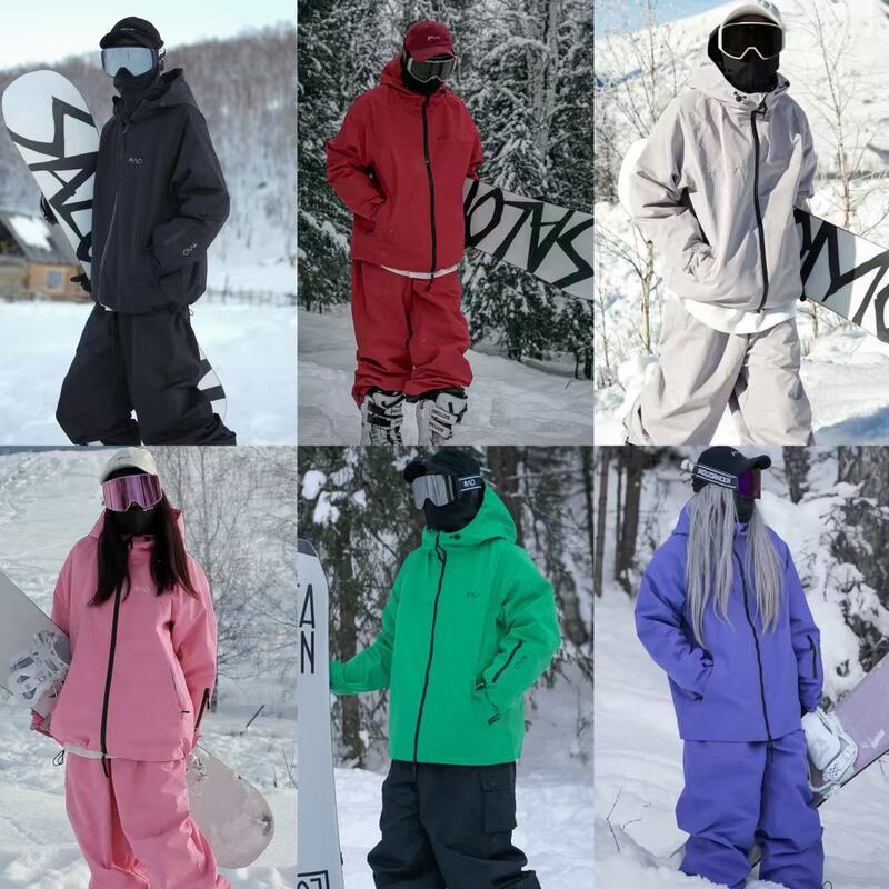 Snow-Proof, Fleece-Lined, Waterproof, Windproof, and Wear-Resistant Ski Suit, Two-Piece Oversize Snow Suit, Snowboard Suit, Black