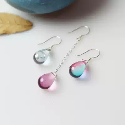 Years stay decorated S925 sterling silver Czech two-color dream glass earrings long version tassel earrings temperament wild