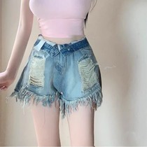 Hair side made old hot girl break Hole Cowboy Shorts Women Summer New Small Taller Waist Display Slim Design Sensation Hot Pants Tide