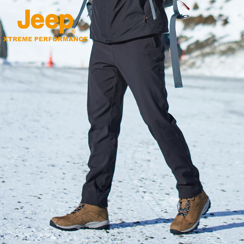 Jeep Gipuga Suede Thickened Punch Pants Men Winter Waterproof Grip Suede Pants Outdoor Soft Shell Windproof Pants Men