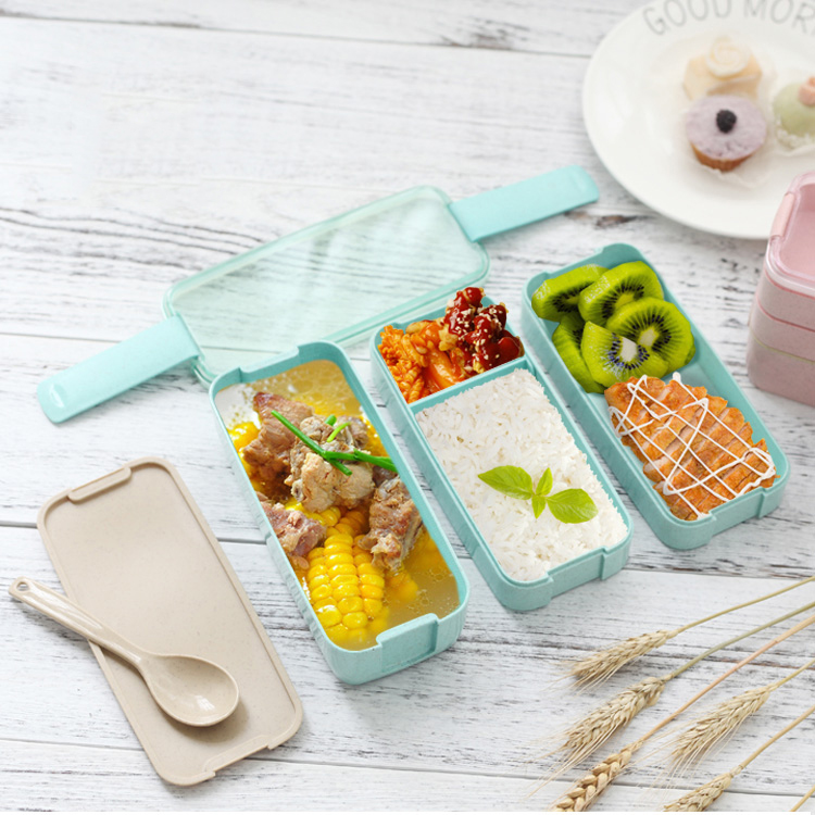 Japanese wheat straw multi-layer lunch box Small portable student lunch box Grid lunch box Adult lunch box