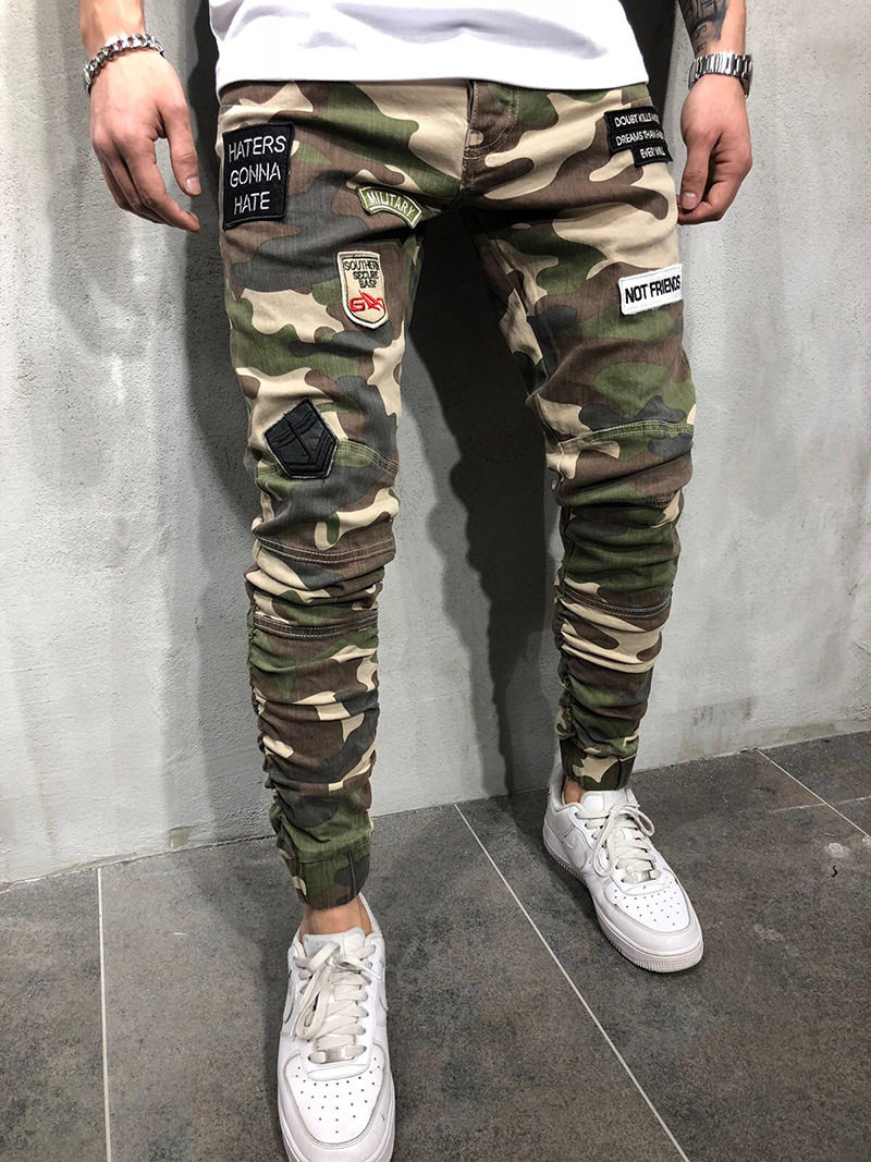 2021 Mens Skinny Jeans MILITARY Camouflage Pants Army Green Pants Denim