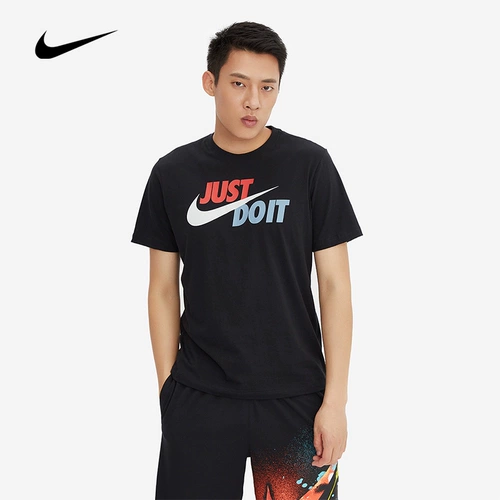 Nike Подлинный мужчина с короткими рукавами просто сделайте это круглой шеей JDI Черно-белая базовая спортивная футболка AR5007-010