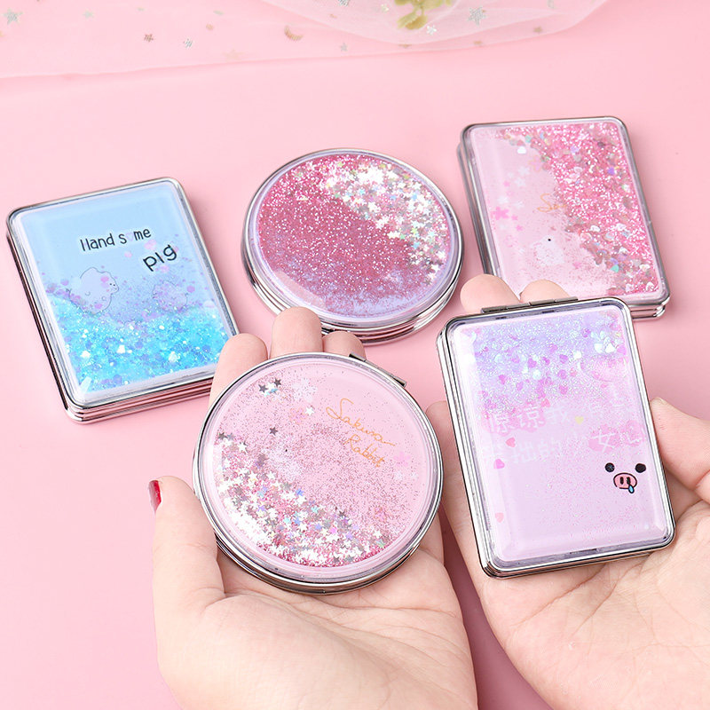 Quicksand makeup mirror folding portable mini carry-on student small makeup mirror dorm cute little mirror female small