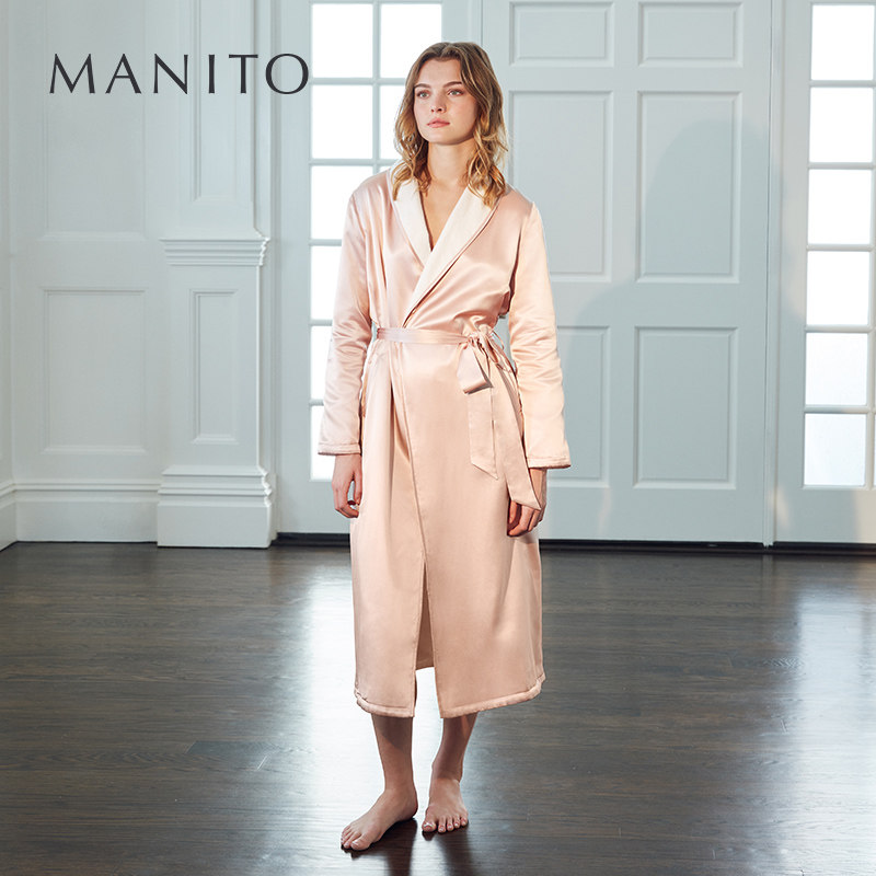 MANITO Manitto Silk Terry true silk sleeping robe with long version of mulberry silk pyjamas home clothes