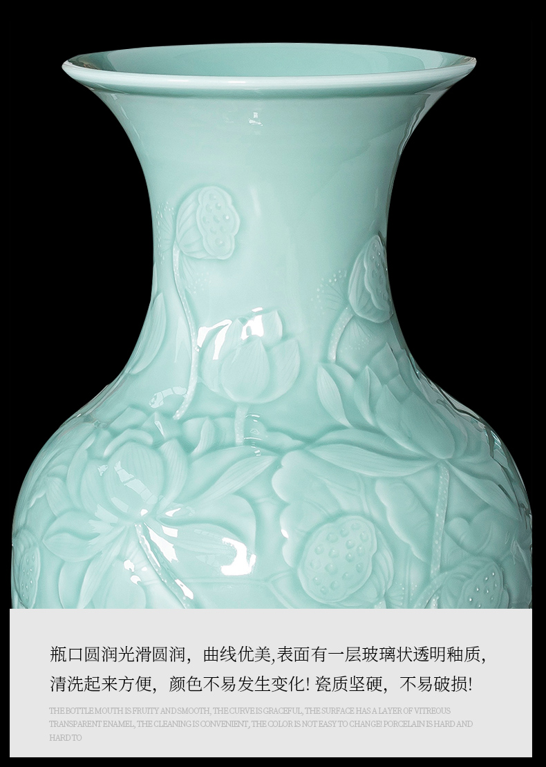 Jingdezhen ceramics shadow blue glaze hand - carved restoring ancient ways of large vases, flower arrangement home furnishing articles large living room