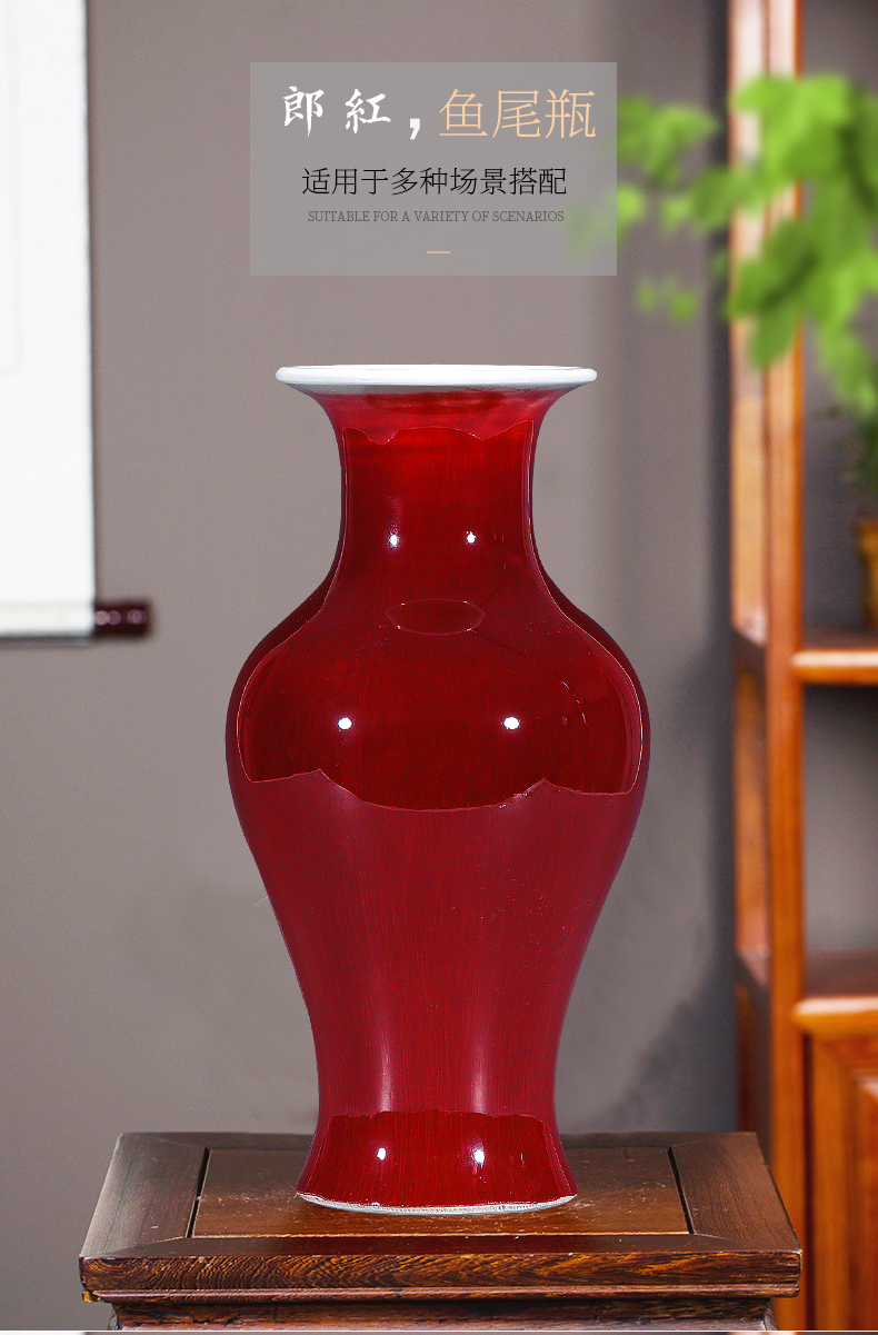 Jingdezhen ceramic antique ruby red glaze floret bottle of flower arrangement of Chinese style classical household sitting room adornment rich ancient frame furnishing articles