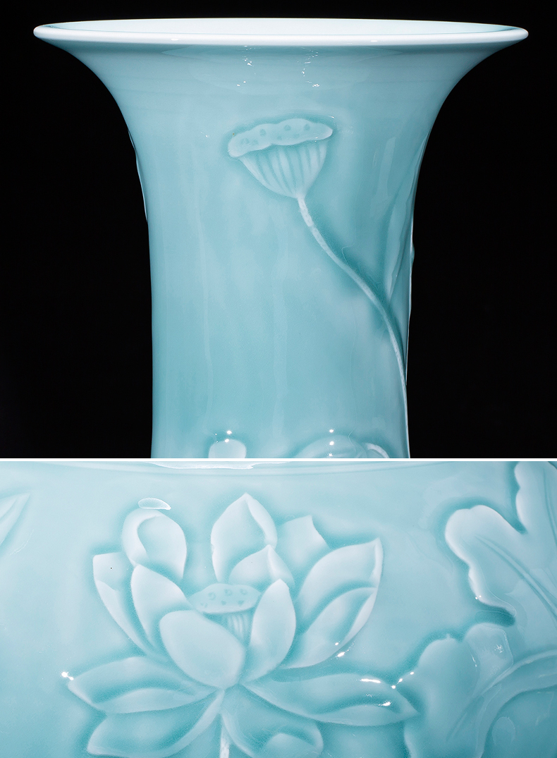 Jingdezhen ceramics by hand carved dragon archaize shadow blue bottles of Chinese Angle of what adornment is placed large living room