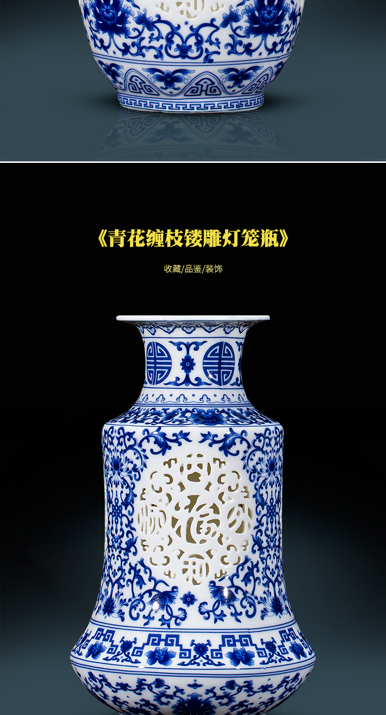 Blue and white porcelain of jingdezhen ceramics floret bottle furnishing articles rich ancient frame sitting room adornment of Chinese style household Chinese wind arranging flowers