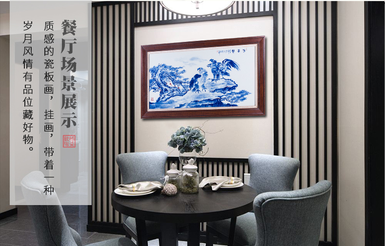 Hand made blue and white porcelain plate painting unfolds the office decoration of Chinese style living room sofa setting wall hang a picture