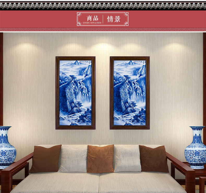 Pure hand - made ceramic painting landscape painting of the blue and white porcelain plate painting the sitting room adornment feel porch hang a picture to the study of new Chinese style