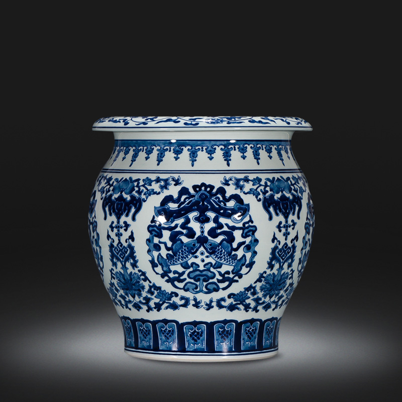 Jingdezhen ceramics by hand draw Chinese blue and white porcelain vase sitting room adornment is placed on the calligraphy and painting scroll cylinder