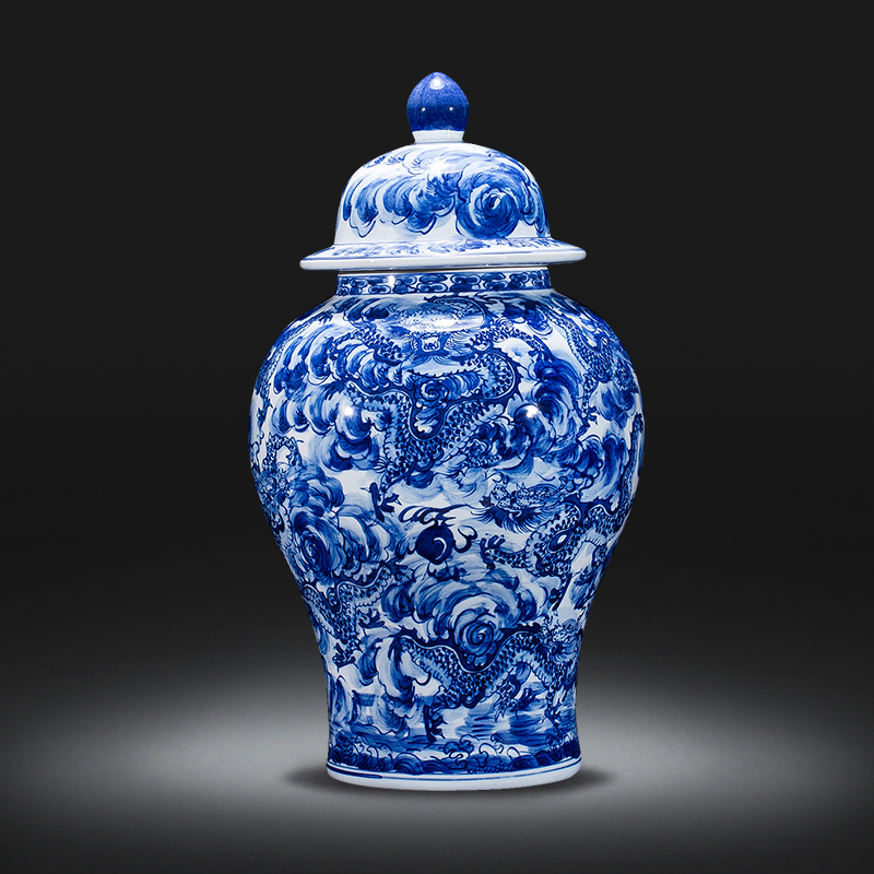 Jingdezhen ceramics vase furnishing articles imitation qianlong YunLongWen name plum bottle of blue and white porcelain Chinese style household decoration sitting room