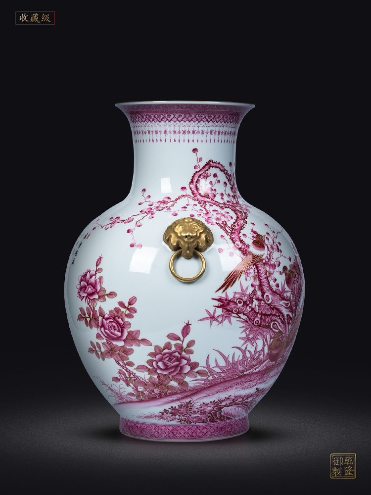 Jingdezhen ceramics vase furnishing articles imitation qianlong maintain paint ruby double listen sitting room adornment is placed