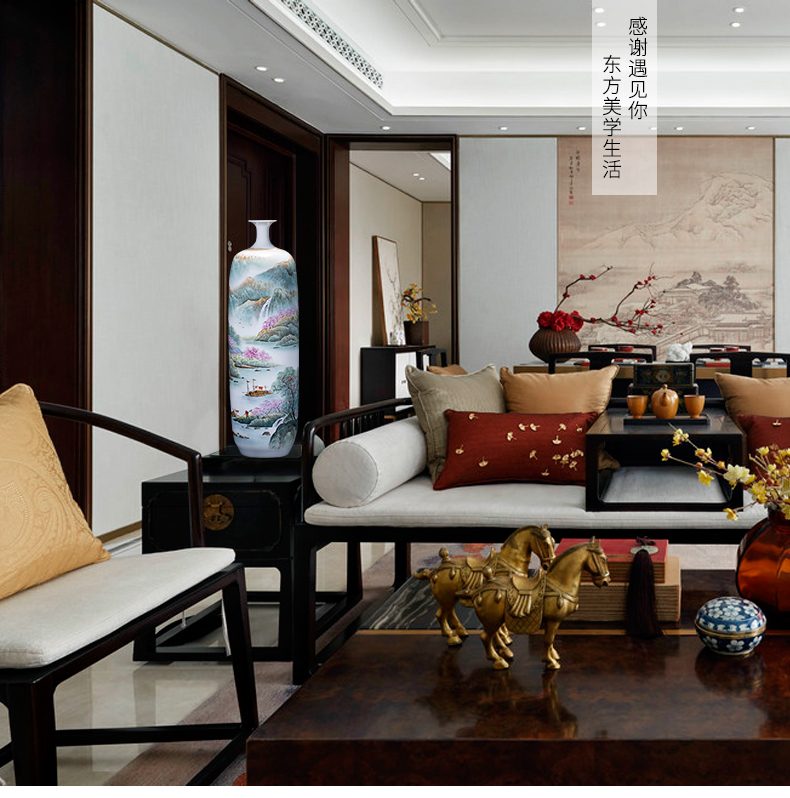 Jingdezhen ceramics hand - made pastel scenery gall bladder landing big vase study adornment furnishing articles large living room