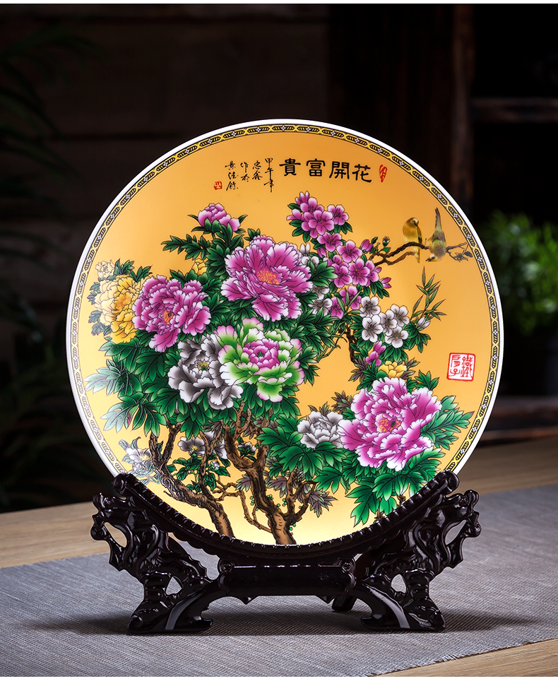 Blue and white porcelain of jingdezhen ceramics landscape painting decorative furnishing articles household decoration of Chinese style living room rich ancient frame plate