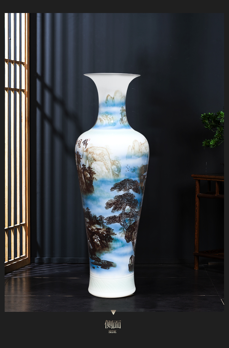 Jingdezhen ceramic masters hand draw large blue and white porcelain vase of new Chinese style hotel furnishing articles large living room