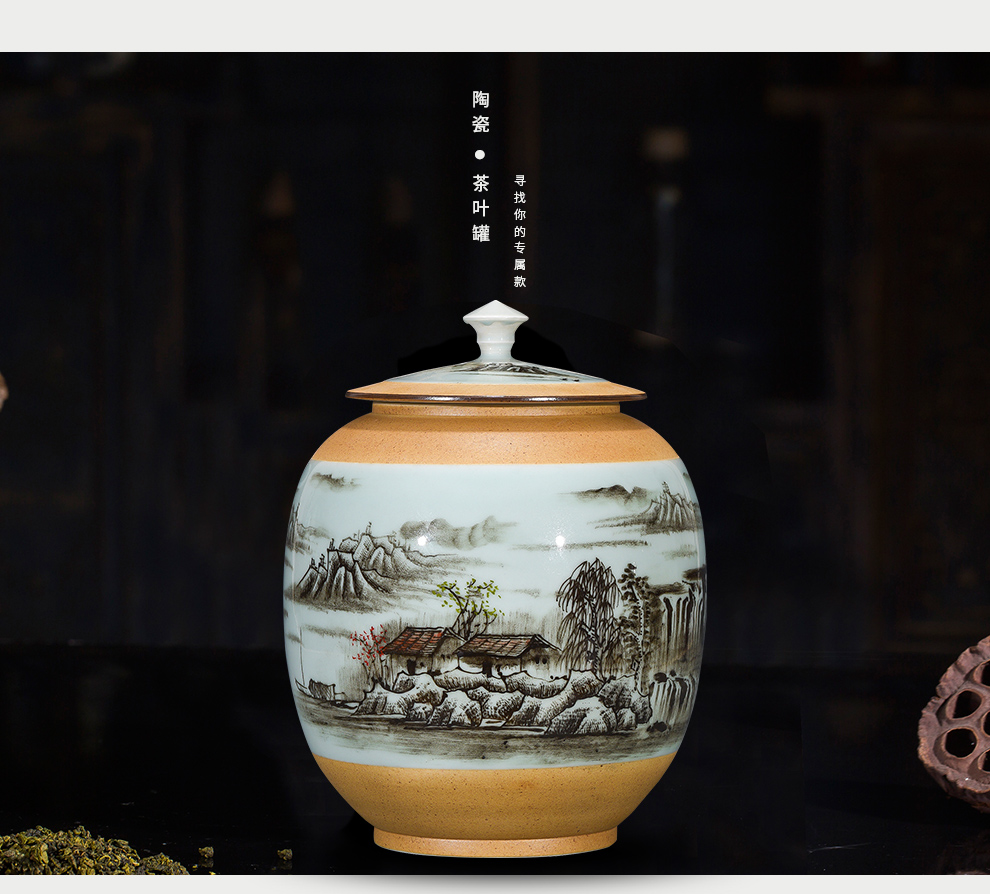 Jingdezhen ceramic hand - made tea pot with cover seal moisture household storage tank one and a half jins of large POTS