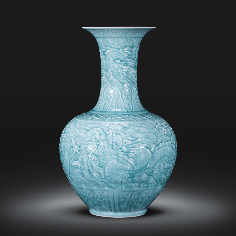 Jingdezhen ceramics by hand carved dragon archaize shadow blue bottles of Chinese Angle of what adornment is placed large living room