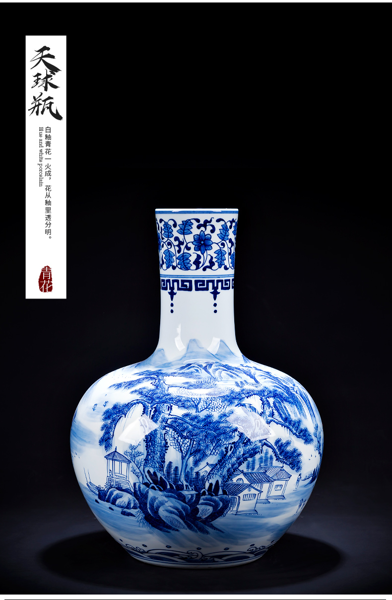 Jingdezhen ceramic hand - made of blue and white porcelain vase furnishing articles sitting room dry flower arranging flowers, Chinese landscape painting furnishing articles ornament