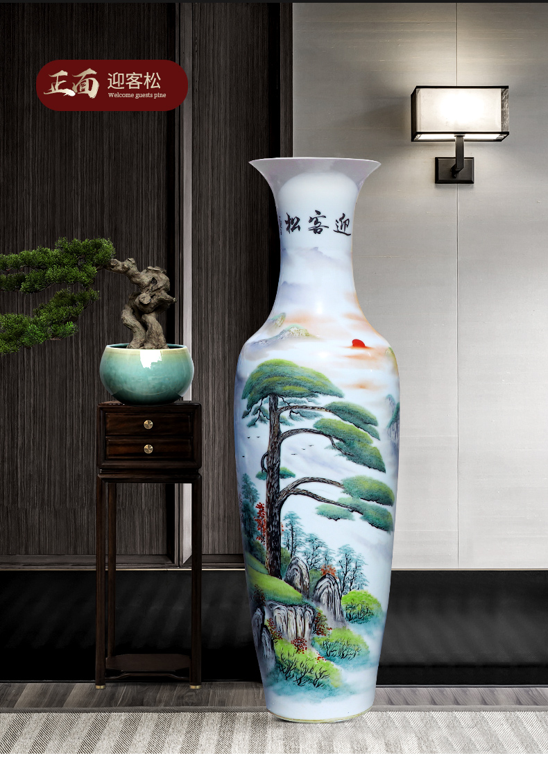 Jingdezhen ceramic hand - made landing big vase guest - the greeting pine sitting room adornment is placed large hotel opening of the new Chinese style