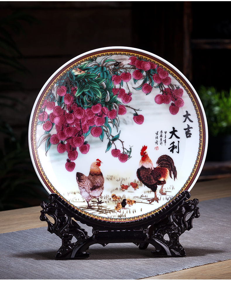 Blue and white porcelain of jingdezhen ceramics landscape painting decorative furnishing articles household decoration of Chinese style living room rich ancient frame plate