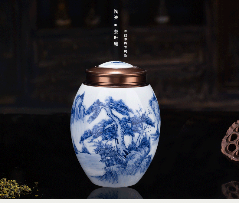 Jingdezhen ceramics hand - made scenery caddy fixings tea tea cylinder storage POTS sealed jar of large size