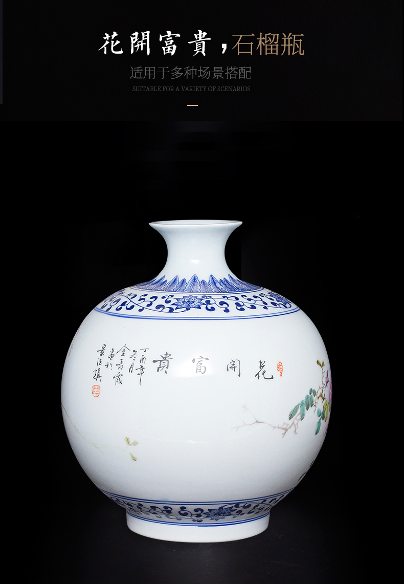 New Chinese style household jingdezhen ceramics bucket color blue and white porcelain vase flower arrangement sitting room adornment is placed TV ark