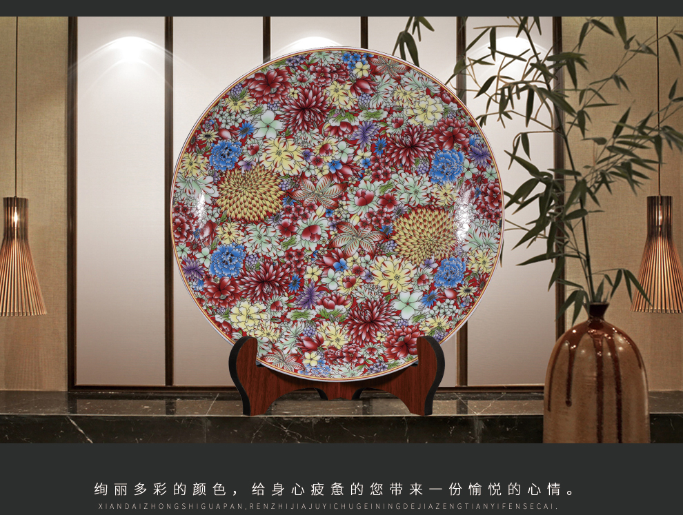 Jingdezhen ceramic decoration plate of new Chinese style living room TV cabinet decoration creative household furnishing articles wine crafts