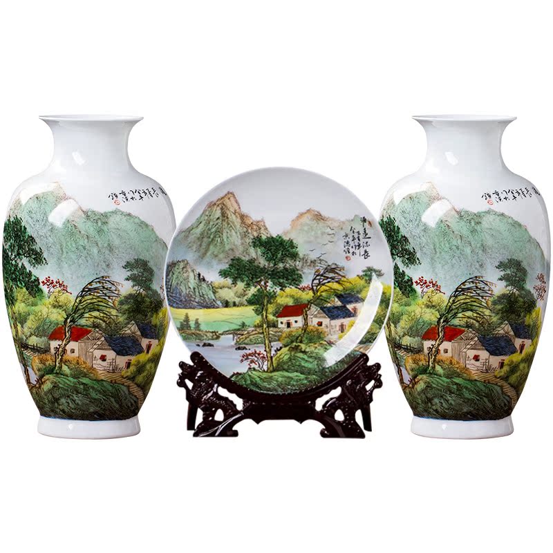 The Master of jingdezhen ceramics hand - made vases three - piece flower arrangement sitting room adornment rich ancient frame of Chinese style household furnishing articles