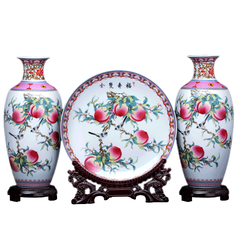 Jingdezhen ceramics three - piece vase furnishing articles of new Chinese style household to decorate the living room into a small handicraft live arranging flowers
