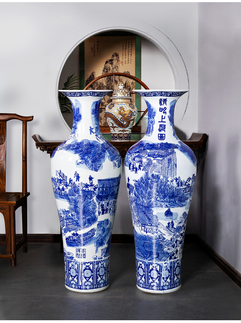 Hand - made ching Ming blue and white porcelain is jingdezhen ceramics vase painting of large sitting room adornment is placed large extra large