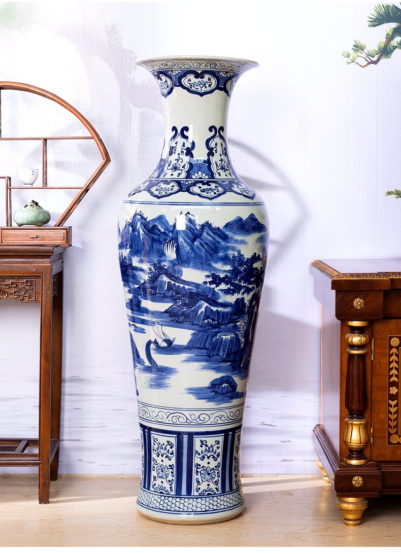 Jingdezhen ceramics antique hand - made large blue and white porcelain vase hotel Chinese furnishing articles to heavy large sitting room