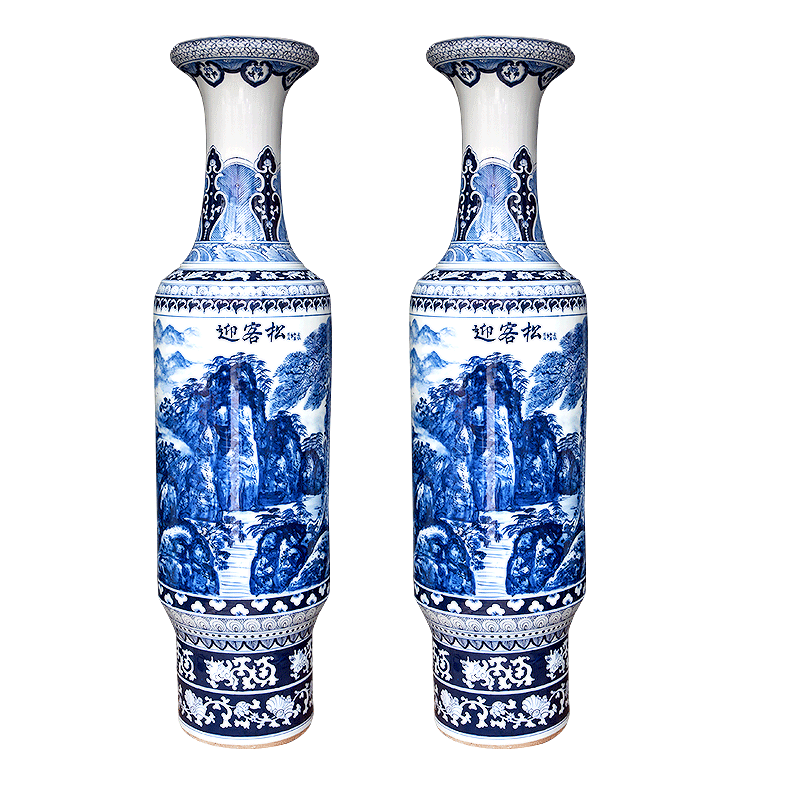 Jingdezhen ceramics big blue and white porcelain vase sitting room place the ground opening gifts guest - the greeting pine modern decoration