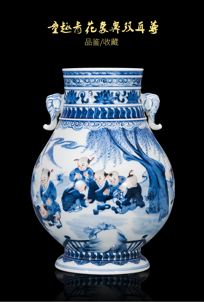 Jingdezhen ceramics ears antique Chinese blue and white porcelain vases, flower arrangement rich ancient frame furnishing articles sitting room adornment