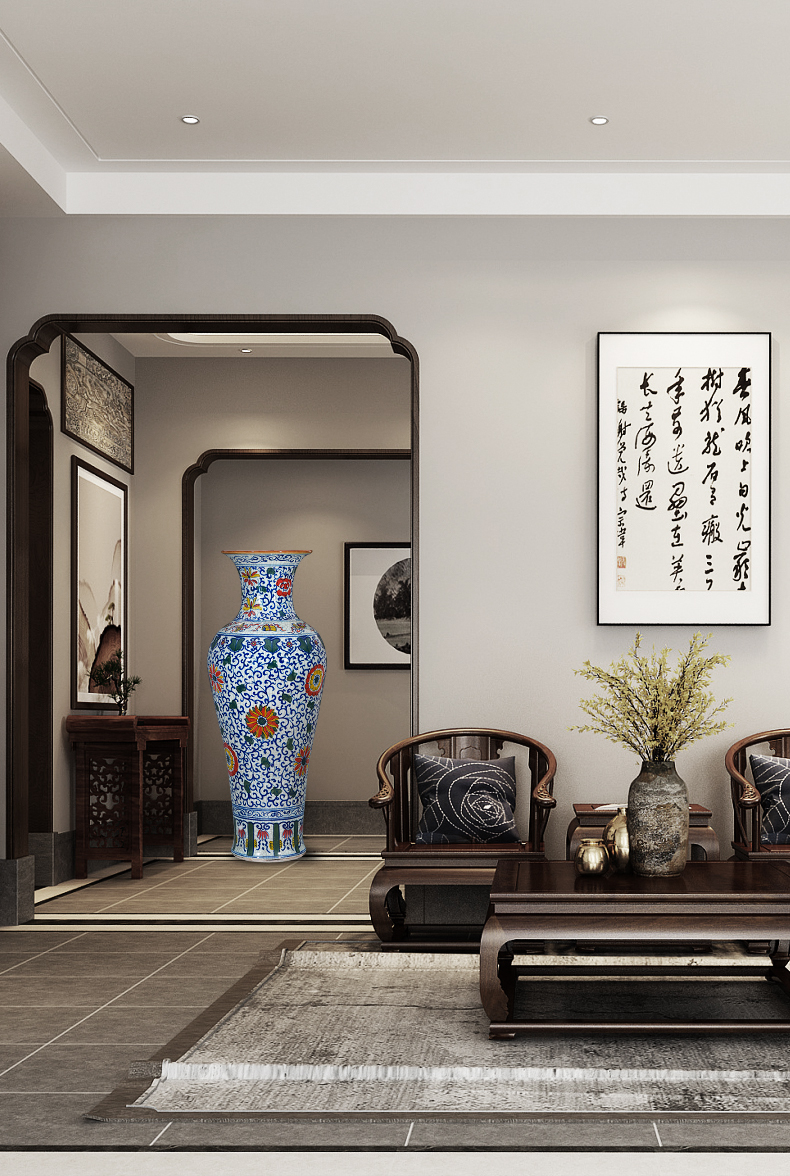 Jingdezhen ceramics hand - made large blue and white porcelain vase on crack hotel furnishing articles to heavy large living room