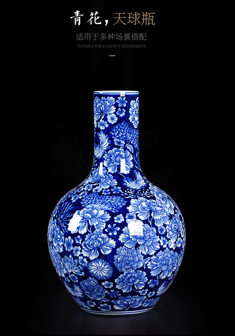 Jingdezhen blue and white flower porcelain porcelain vase archaize sitting room of Chinese style household flower arranging TV ark adornment furnishing articles