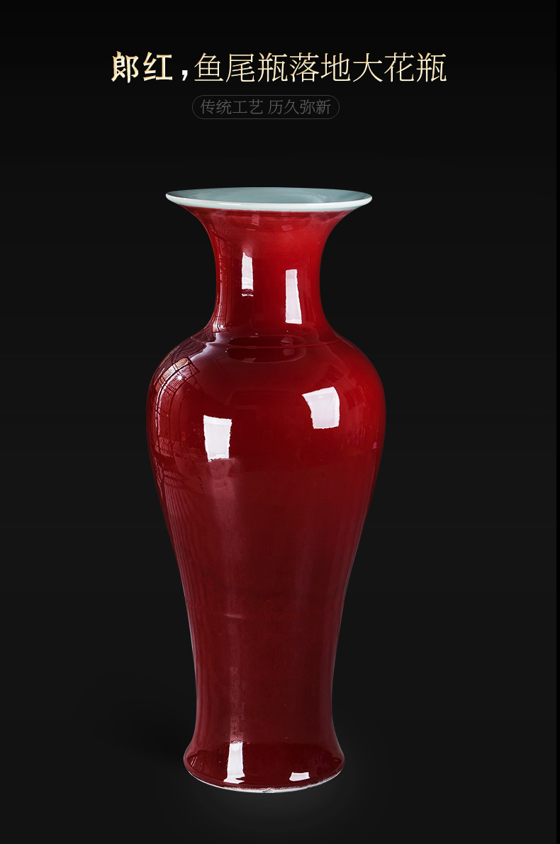 Jingdezhen ceramics ruby red tail landing big vase sitting room place large flower arrangement home decorative arts and crafts