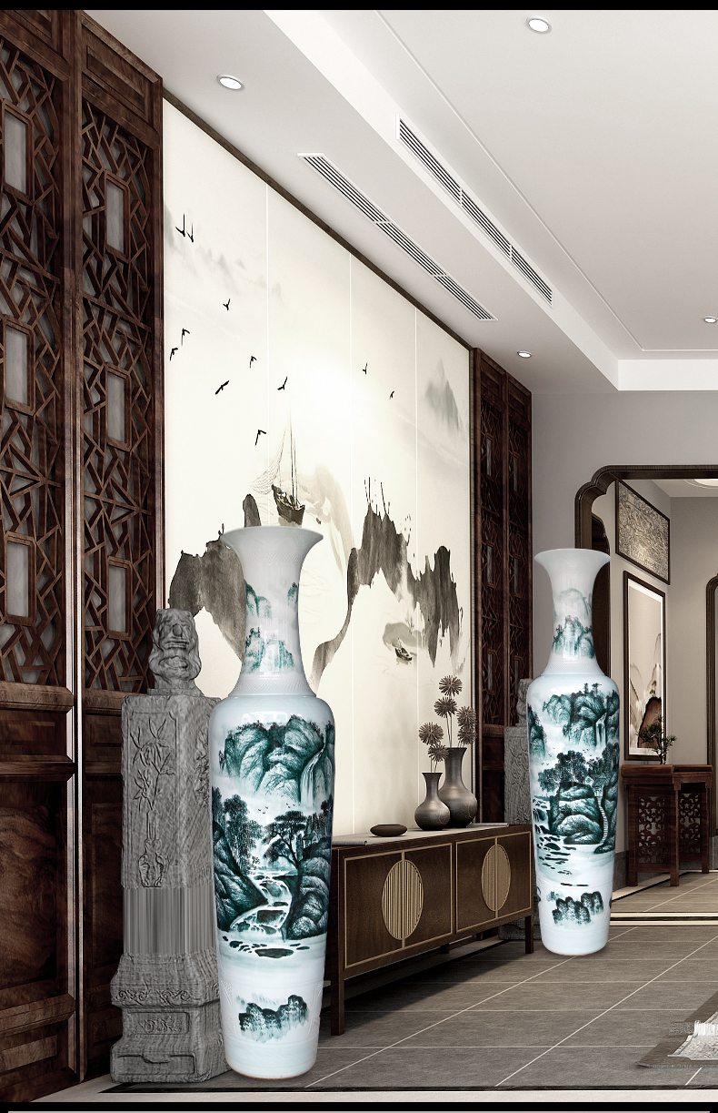 Jingdezhen ceramics hand - made landscape big vase landed home sitting room hotel villa decorations furnishing articles gifts