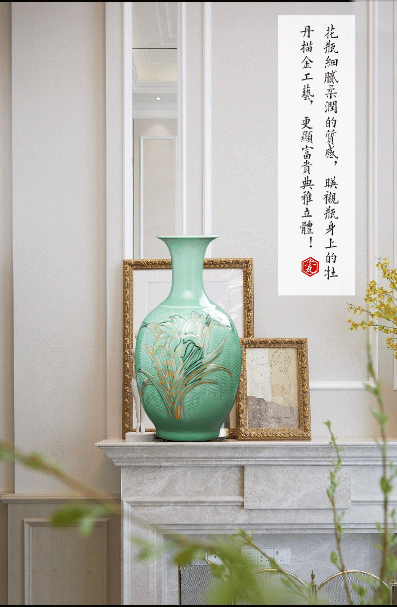 Jingdezhen masters ceramics vase and furnishing articles flowers sitting room of Chinese style household adornment green paint peony