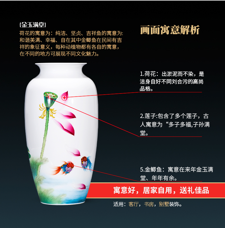 Jingdezhen ceramics by hand draw lotus flower vase furnishing articles sitting room of Chinese style household rich ancient frame flower decorations