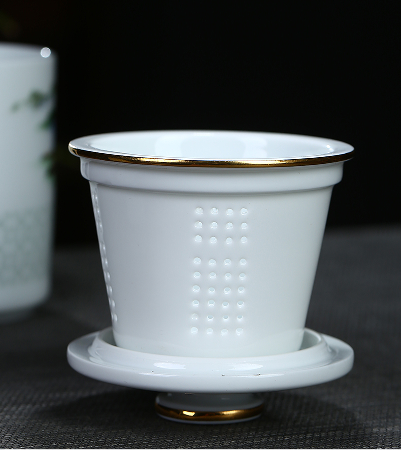 Jingdezhen ceramics and exquisite tea cup with cover household water cup high - capacity office cup famous tea separation