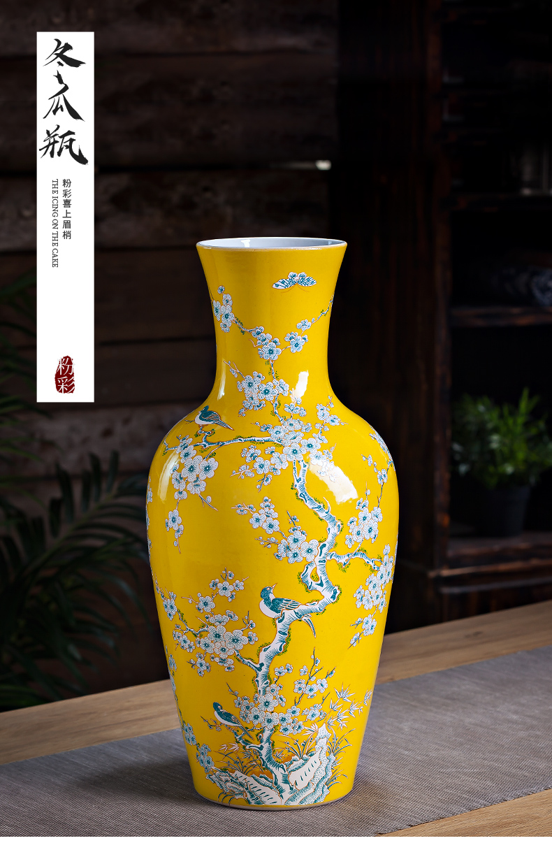 Jingdezhen ceramic antique kangxi vase furnishing articles large hand made yellow flower arranging Chinese ancient frame sitting room adornment