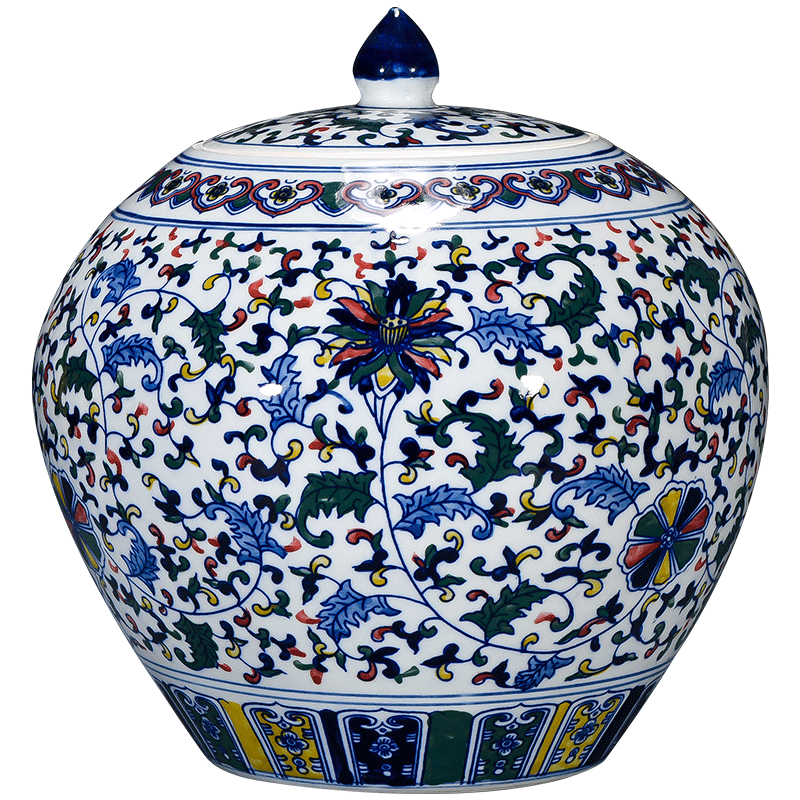 Jingdezhen porcelain vases, antique hand - made color of blue and white porcelain cover pot Chinese style classical sitting room adornment is placed