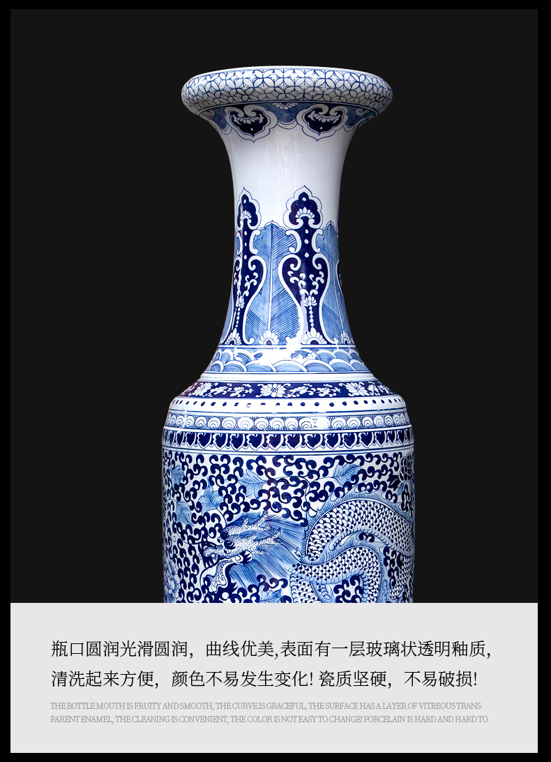 Blue and white porcelain of jingdezhen ceramics yulong, bound branch admiralty large vases, sitting room of Chinese style household hotel furnishing articles